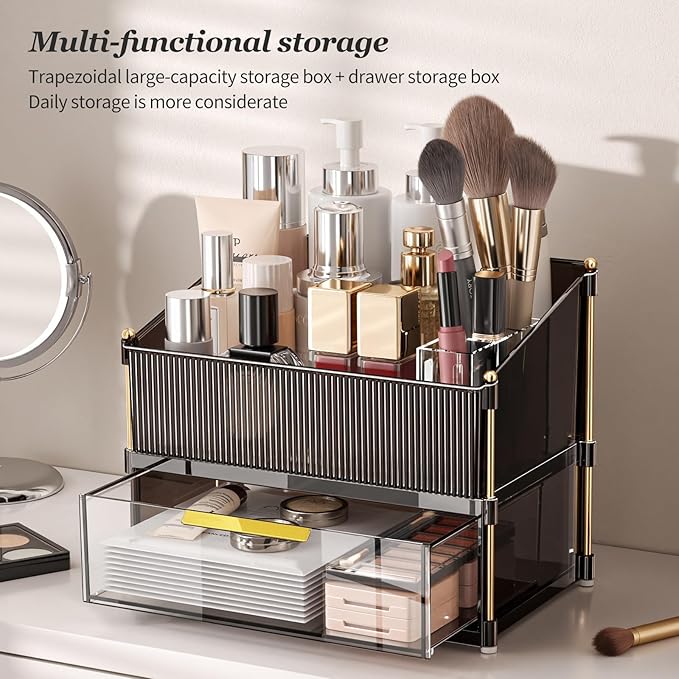 INVSSENE Stackable Makeup Organizer Countertop, Storage Perfume Skincare Cosmetic Lipstick Face Mask Makeup Brush Palettes, Ideal for Vanity Bathroom Counter