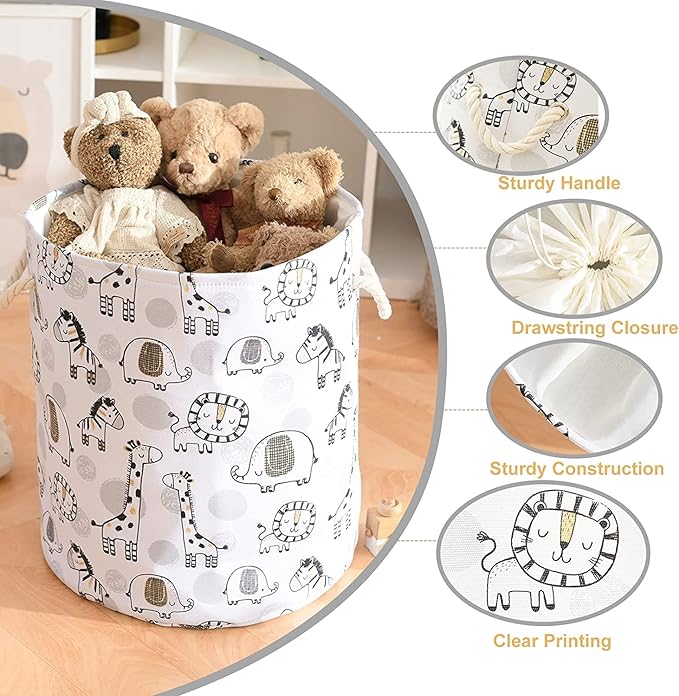 INough Kids Laundry Basket Extra Large Baby Hamper for Nursery, 58L Kids Baskets for Nursery Stuffed Animal Storage Basket, Canvas Clothes Hamper Toy Basket for Boys Foldable Laundry Hampers (Giraffe)