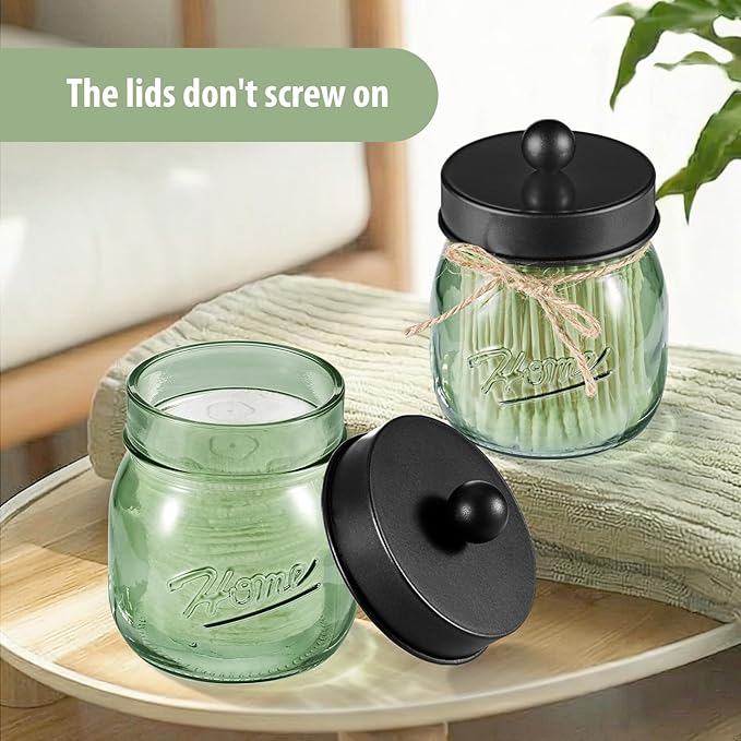 SheeChung Green Bathroom Accessories Set, 6Pcs Mason Jar Glass Bathroom Set, Lotion Soap Dispenser, Toothbrush Holder, Qtip Holder, Soap Dish, Metal Wire Basket, Rustic Farmhouse Bathroom Decor-Black