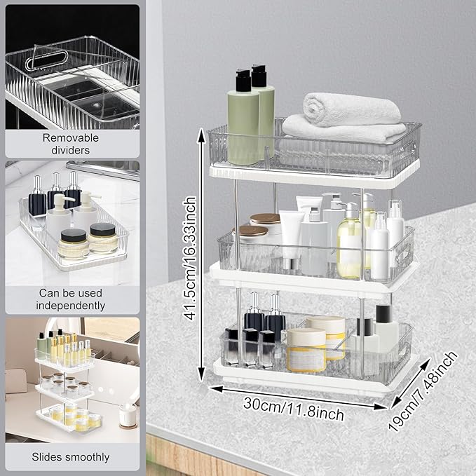 Makeup Organizer, 3-Tier Skincare Organizer Countertop, Uitable for Storing Cosmetics, Toiletries, Spice Jars, 9 Compartments, 30x19x39.5cm