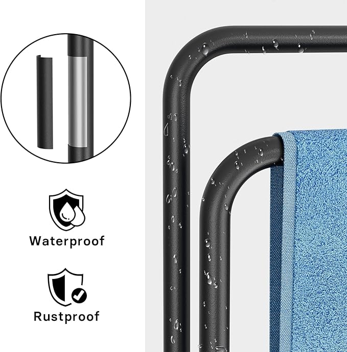 Hand Towel Holder Stand for Bathroom Kitchen Countertop, Matte Black Modern Free Standing Towel Racks with Heavy Base, Holds 2 Towels