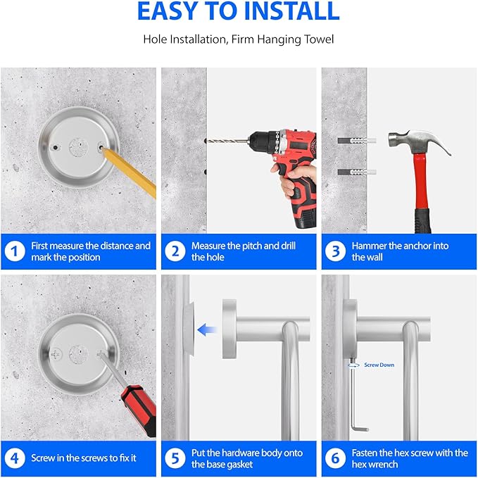 Towel Rings for Bathroom Wall Mount, SUS 304 Stainless Steel Hand Towel Holder, Modern Shower Hardware, Sliver, 1-Pack