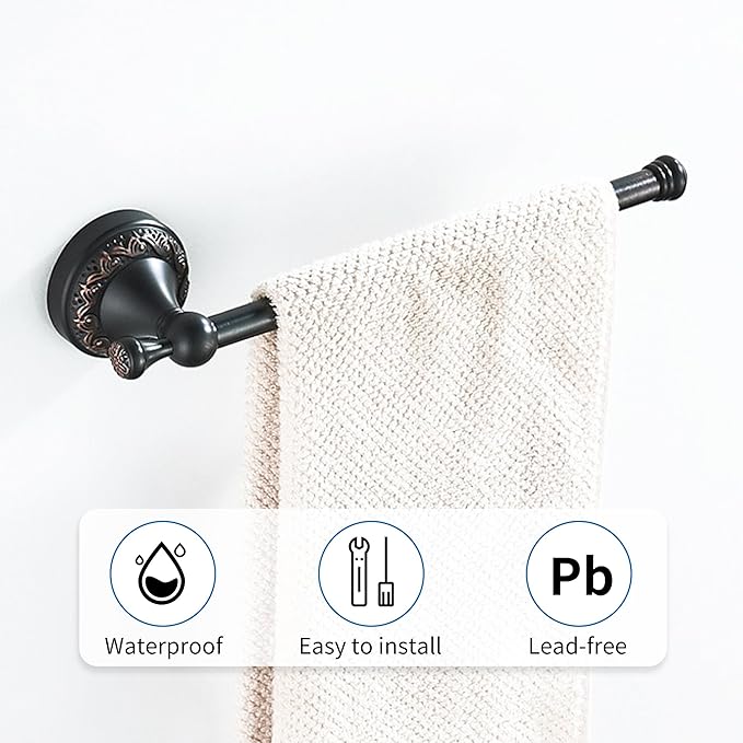 Oil Rubble Bronze Brass Bath Towel Holder Towel Rack, Wall Mounted Black Bathroom Hardware Accessories, Pattern Carving Design
