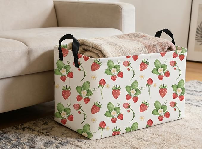 Rectangular Kids Baskets Strawberry Basket Cute Storage Bins Organizer Box Boys Room Decor for Home.(Strawberry)