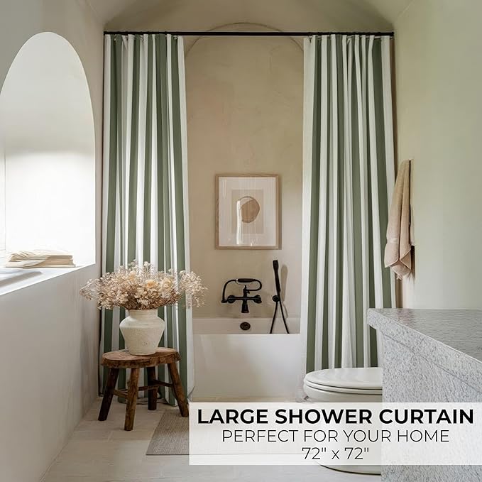 Beautiful Striped Boho Shower Curtain for Your Bathroom - Stylish 72”x72” Sage Green Curtain That Fits Perfectly with Any Bath Decor - Modern & Elegant, Ideal for Brightening Up Your Bathroom at Home