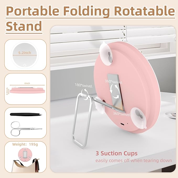 20X Magnifying Mirror with Lights, 6inch Makeup Magnified Mirror 20x Lighted Travel Magnification with 3 Suction Cups and 360° Adjustable Stand- Includes Tweezers & Scissors