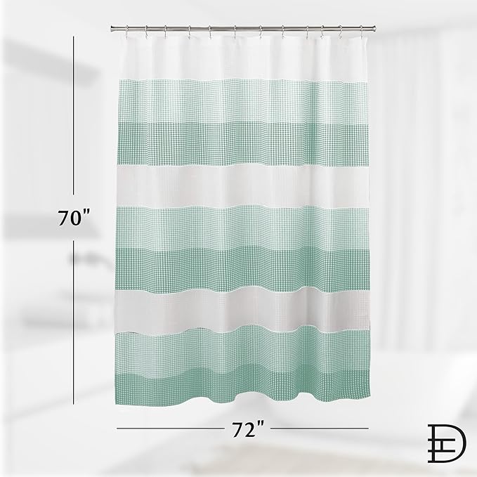 Dainty Home Ombre Waffle Shower Curtain with 12 Roller Ball Hooks - Spa Green 70" x 72" - Water Resistant Polyester Blend, Washable Shower Curtain - Perfect for Stylish Bathrooms