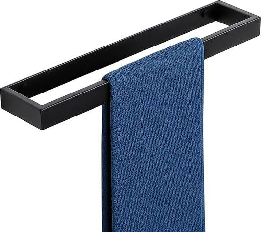 Sayayo Matte Black Towel Bar for Bathroom, 16 Inch Hand Towel Holder Wall Mount, Screw or Self Adhesive Towel Ring Square SUS304 Stainless Steel, 3.2 Inch Wide