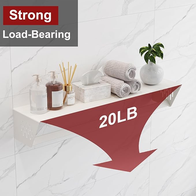 Qeke Bathroom Lavatory Towel Rack, Wall Mount Towel Holder Towel Hanger Shelf with Towel Bar, SUS 304 Stainless Steel Towel Rack for Bathroom and Lavatory, Matte White, 24 Inch