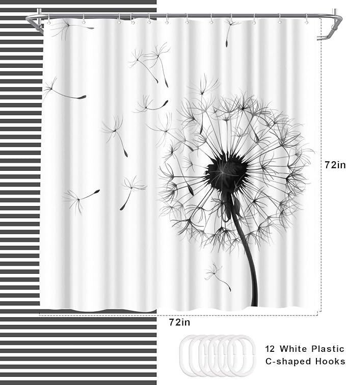 WELMECO Dandelion Shower Curtain Country Shower Curtain 72x72inch Polyester Fabric