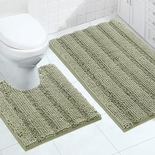 Turquoize Bathroom Rugs Set Non-Slip Bath Mats for Bathroom Super Absorbent Shaggy Rugs for Tub Shower Toilet Soft Plush Bath Rug Plus U Contour Rug (Oversized: 24" x 36" and 20" x 24" U), Eucalyptus