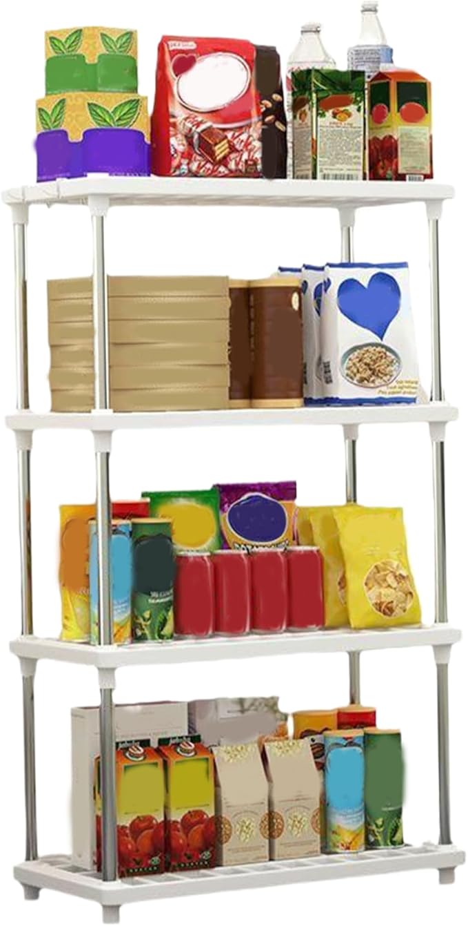Bathroom Shelf|4 Tier Shelf, 16.5x8.7x31.5 Inch Kitchen, with 4 Hooks Minimalist Detachable Storage Shelves Plastic Bathroom, for Kitchen Living Room