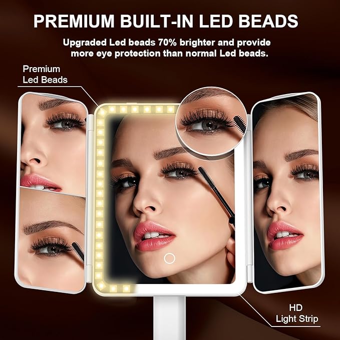 Mocado Makeup Mirror with Lights, 20X/7X/3X Magnifying Mirror with Light,Rechargeable & Height Adjustable Lighted Makeup Mirror,Vanity Mirror with 3 Colors Lights,Detachable Design for Travel(White)