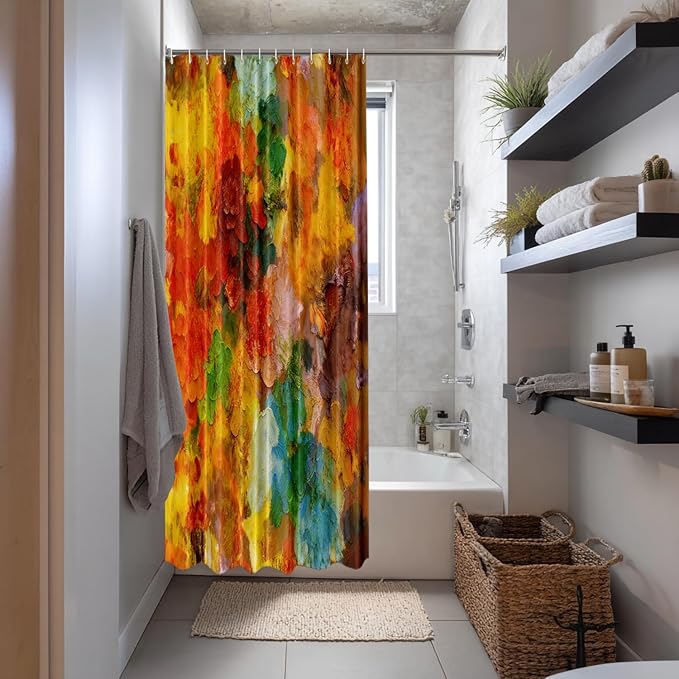 Shrahala Colorful Abstract Paint Decorative Shower Curtain, Multicolor Modern Artist Bathroom Décor Polyester Fiber Waterproof with Plastic Rings for Shower Stall Bathtubs 72 X 72 in
