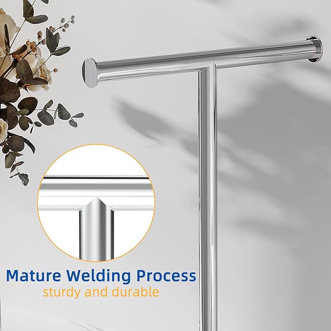 RUACQ Hand Towel Stand, 16" T-Shape Hand Towel Holder Stand for Bathroom, Kitchen and Countertop Towel Holder 304 Stainless Steel Hand Towel Rack with Weighted Base (Chrome)