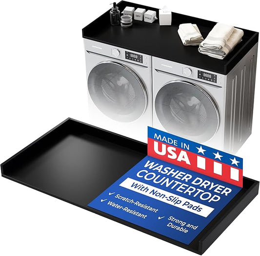 OfficeSimpli Washer Dryer Countertop, Made in USA, Non-Slip Pads, Laundry Room Wood Topper, Washer Dryer Cover for Top, Laundry Countertop, Laminate Finish (Black, Standard (27.5" x 54"))