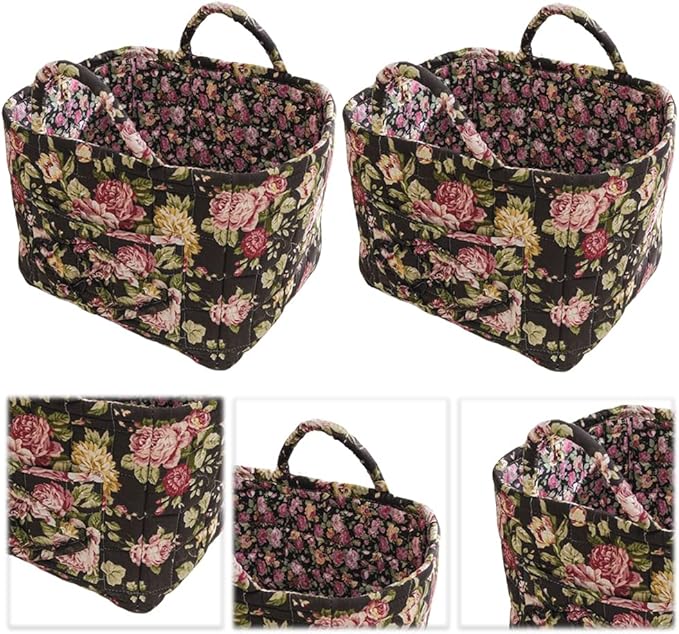 Quilted Fabric Storage Basket Boho Floral Laundry Hamper with Handle Foldable Floral Basket Organizer for Car Bedroom