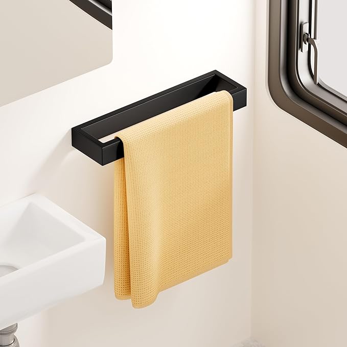 KES Towel Ring Black, Hand Towel Holder for Bathroom 10 Inch Towel Bar Modern Bathroom Hardware Wall Mount SUS304 Stainless Steel, Matte Black, A23080-BK