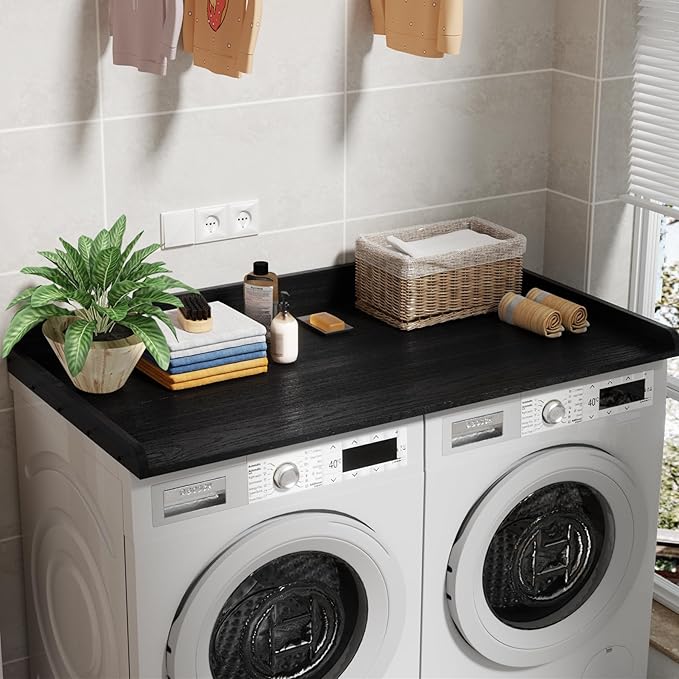 Washer Dryer Countertop, Washer Dryer Topper, Solid Wood Washers and Dryers Countertop, 54" Width x 27.5" Depth Laundry Countertop for Laundry Room Organization and Storage,Black