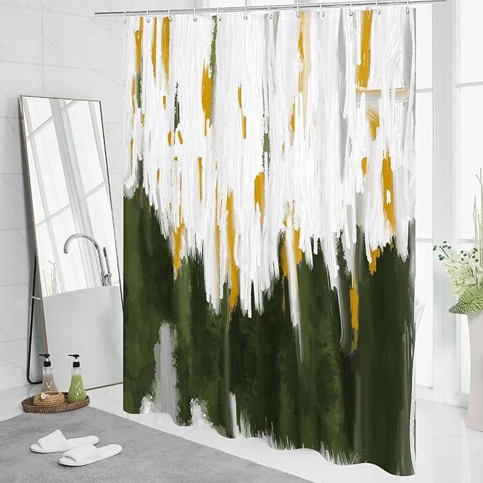 MitoVilla Abstract Ombre Shower Curtains for Chic Modern Bathroom Decor, Graffiti Vintage Fabric Shower Curtain, Brush Strokes Oil Painting Style, Sage Green, 72 x 72