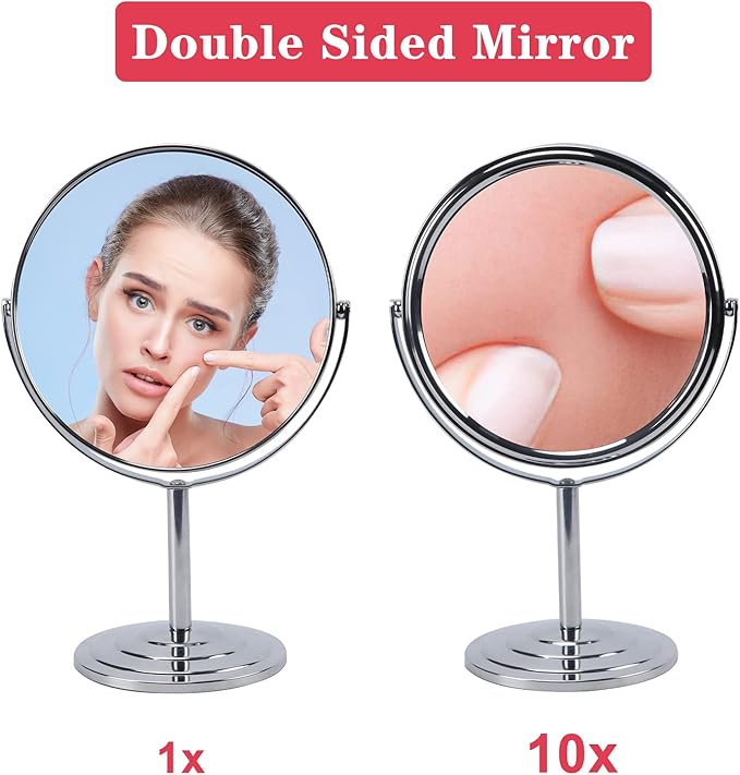 Schliersee 10X Magnifying Makeup Mirror, 8 inch Double Sided Tabletop Mirror, 1X/10X Magnification Standing Swivel Desk Mirror for Dresser Bathroom Bedroom, for Women Girl Gifts