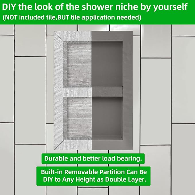 Shower Niche Tile Ready 12"x20",Niche for Shower Wall,Waterproof Ready-to-Tile Niches Recessed Box Shelf for Showers Wall Bathroom Renovation/Soap Storage,Outer Size 16"x24",Depth 4”