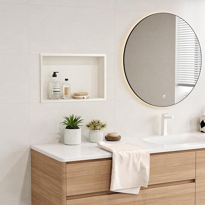 Neodrain Shower Niche, Insert Bathroom Storage Shower Shelf, Stainless Steel Recessed Wall Niche No Tiled Recessed Cabinet Waterproof for Shower Storage(White,18"x12")