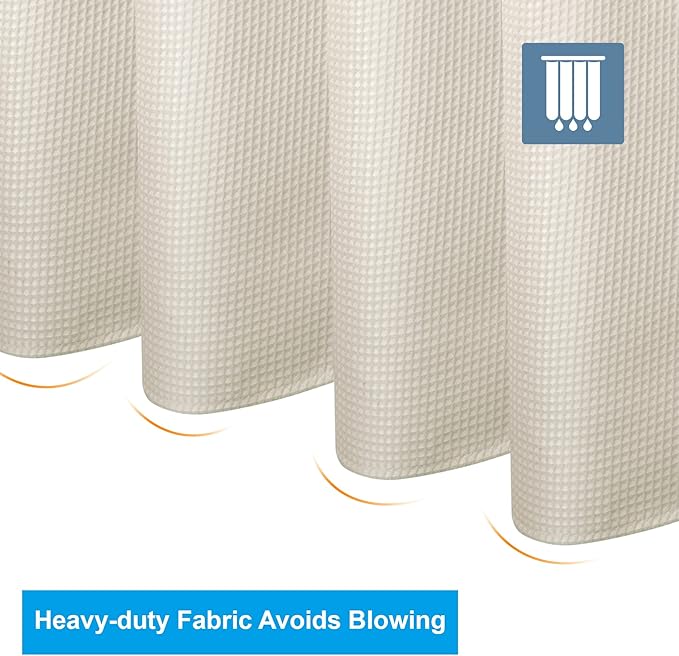 AmazerBath Waffle Shower Curtain, Cream Yellow Fabric, Hotel Quality, Heavy Duty, 36 x 72 Inches