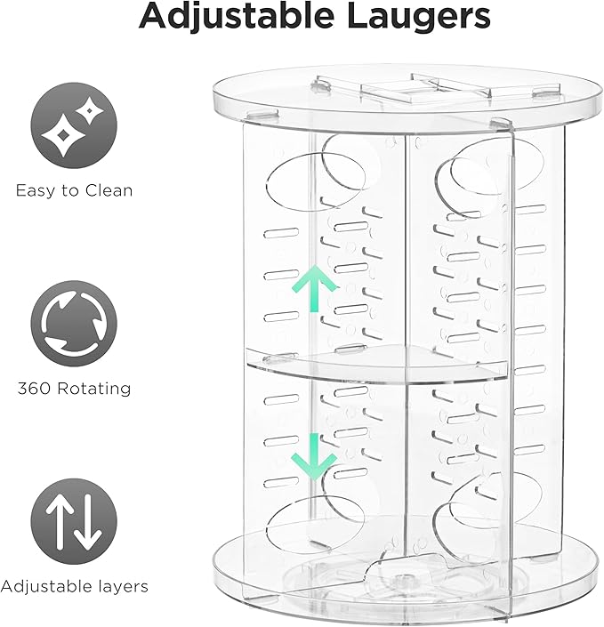 HBlife 360 Rotating Makeup Organizer Adjustable Carousel Small Capacity Revolving Perfume Organizer Skincare Organizers Cosmetic Storage Spinning Holder for Vanity, Clear