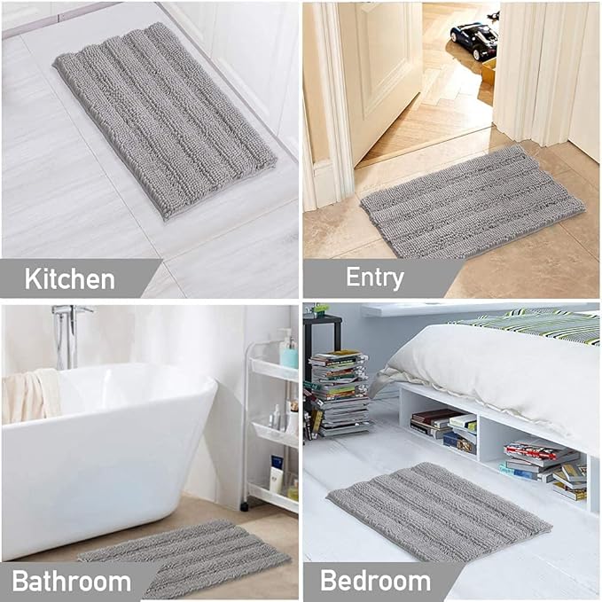Turquoize Chenille Bathroom Rugs Set Non-Slip Bath Mats for Bathroom Super Absorbent Shaggy Rugs for Tub Shower Toilet Plush Bath Rug Plus U Contour Rug (Oversized: 24" x 36" and 20" x 24" U), Dove