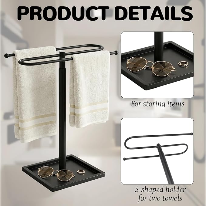 Adjustable Height Towel Holder Stand, S-Shape Hand Towel Holder for Bathroom, Countertop Hand Towel Stand with Bottom Storage, Bathroom Hand Towel Stand with Highly Stable