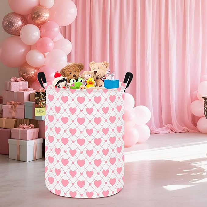 HUNRUNG Laundry Hamper,Large Canvas Fabric Lightweight Storage Basket Toy Organizer Dirty Clothes Collapsible Waterproof for College Dorms???Round-Heart???