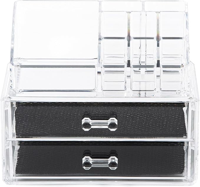 Compactor Make-up and Jewellery Storage Box, With 2 Drawers, Transparent, Polystyrene, Fabric Lining, 18.8 x 11.7 x H. 15.8 cm, RAN5048