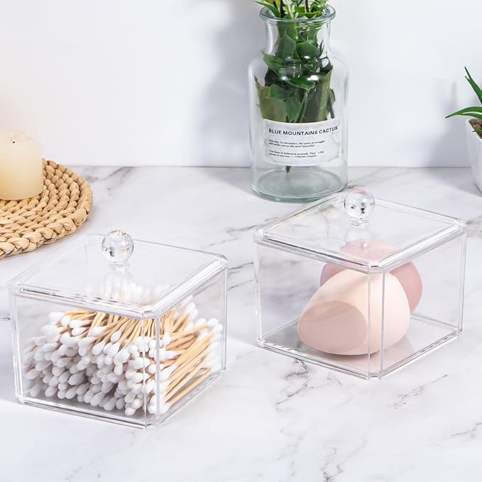dedoot Plastic Drawer Organizer, Clear Acrylic Vanity Desk Storage and Organizer, Bathroom Display Storage Container with Lid for Jewelry, Small Items 3.74x3.54X2.55 Inch