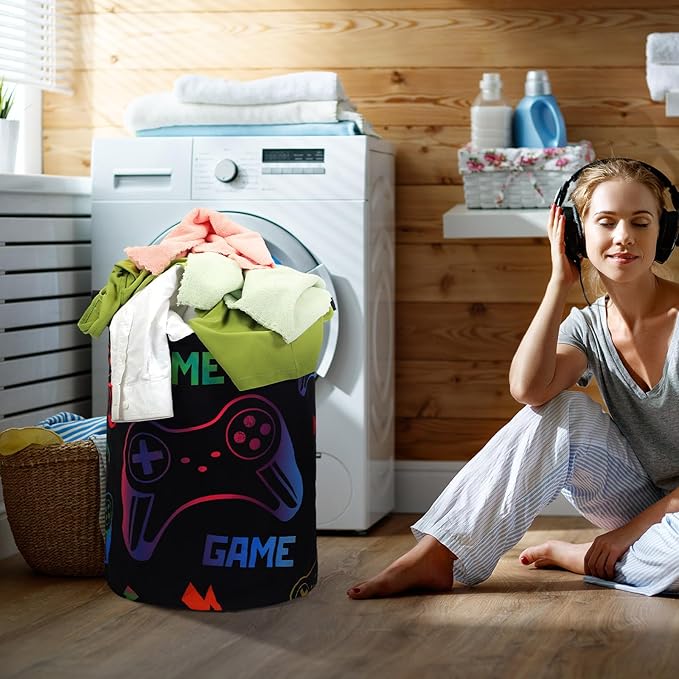 Zhehao 2 Pcs Easter Gamer Laundry Basket Boys Kids Laundry Hamper Gamer Room Decor Gaming Storage Basket Hamper Clothes Organizer Nursery Toy Storage Bin for Gifts Bedroom Bathroom Decoration(Fresh)