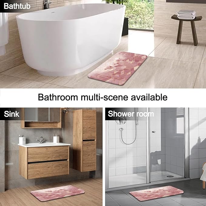Lnond 4Pcs Bathroom Sets with Shower Curtain and Rugs, Pink Bathroom Shower Curtain Sets, Pink Gradient Modern Bathroom Decor Sets with Rugs and Accessories