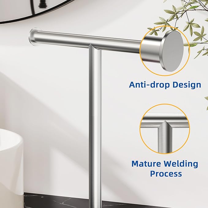 RUACQ T-Shape Hand Towel Holder Stand, 12inch Weighted Base Towel Rack, Countertop Towel Holder for Bathroom, 304 Stainless Steel, Heavy Duty (Brushed Nickel)