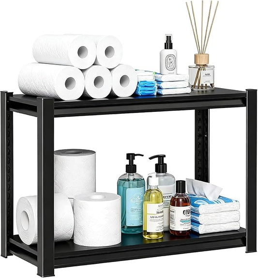 2-Tier Bathroom Storage Shelves, Adjustable Bathroom Organizers and Storage Stand, Heavy Duty Metal Shelving Unit , Classic Open Floor Utility Shelf for Laundry ,Kitchen,Living Room (10"D*16"W*22"H)