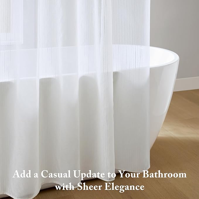 Madison Park Anna Sheers Shower Curtain, Textured Striped Accent Design, Modern Mid-Century Bathroom Decor, Machine Washable, Fabric Privacy Screen 72x72", Ivory