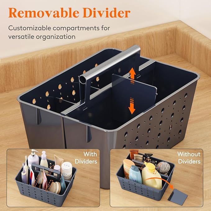 Lifewit Shower Caddy Portable, Plastic Bathroom Organizer with Handle and Holes, Hard Cleaning Basket for Toiletry Storage, College Dorm Essentials, Slate Blue, 1 Pack