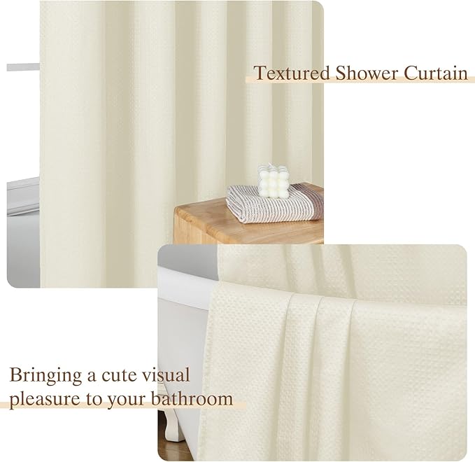 Aiyufeng Waterproof Fabric Shower Curtains for Bathroom，Dot Like Embossed Textured Soft Polyester Cloth Stall Shower Curtain，Hotel Luxury Quality Machine Washable，36Wx72L，Cream