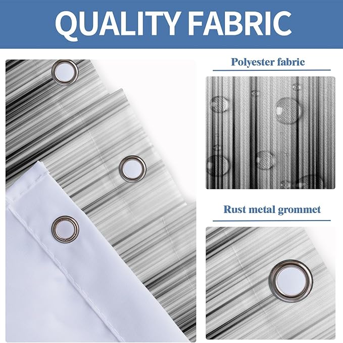 AAtter 4 Piece Black and White Shower Curtain Set Get Naked Grey Silver Ombre Abstract Striped 60Wx72L Curtains Decor with Non-Slip Rugs, Toilet Lid Cover and Bath Mat Bathroom Accessories, Modern