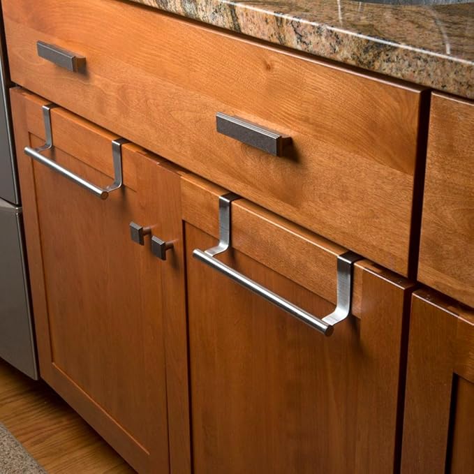 Evelots Towel Hook, Bar Over Cabinet Door - Kitchen, Bathroom - 2 Pack- Hand, Dish Towel Rack Holder - Inside or Outside Door - Brushed Stainless Steel - No Rust - No Scratch - No Installation