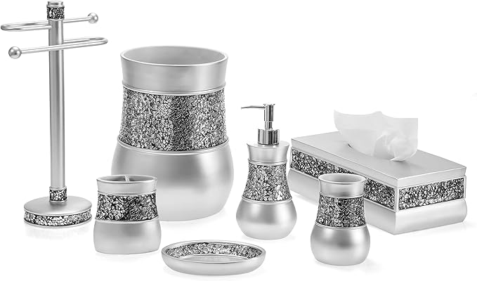 Creative Scents Crackled Glass Countertop Towel Stand, Decorative Silver Fingertip Towel Holder, Durable Resin Free Standing Towel Rack, for Elegant Counter Top Bathroom/Shower/Kitchen Decor