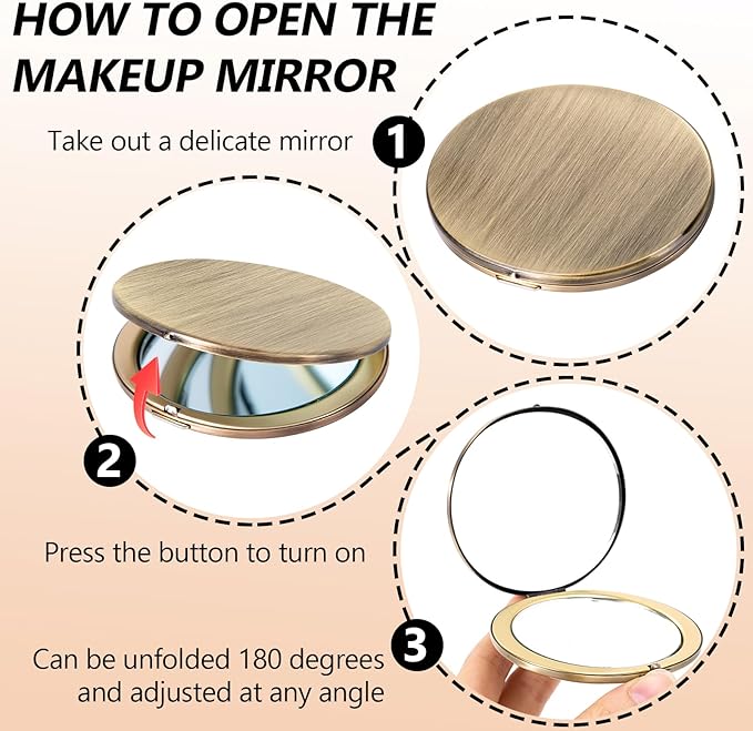 Oval Mini Portable Metal Folding Mirror, Beautiful and Elegant, Sturdy and Durable, 1X/2X Magnifier. (Oval Bronze)