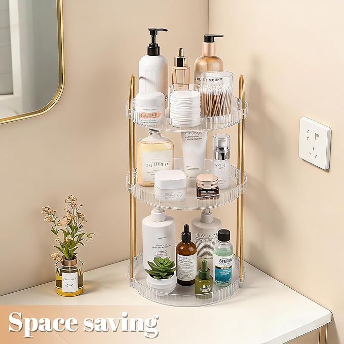 Anyoifax 360 Rotating Makeup Organizer 3 Tier Large Capacity Perfume Skincare Tray for Dresser Spinning Bathroom Counter Organizer for Vanity Lazy Susan Turntable Storage for Kitchen, Clear