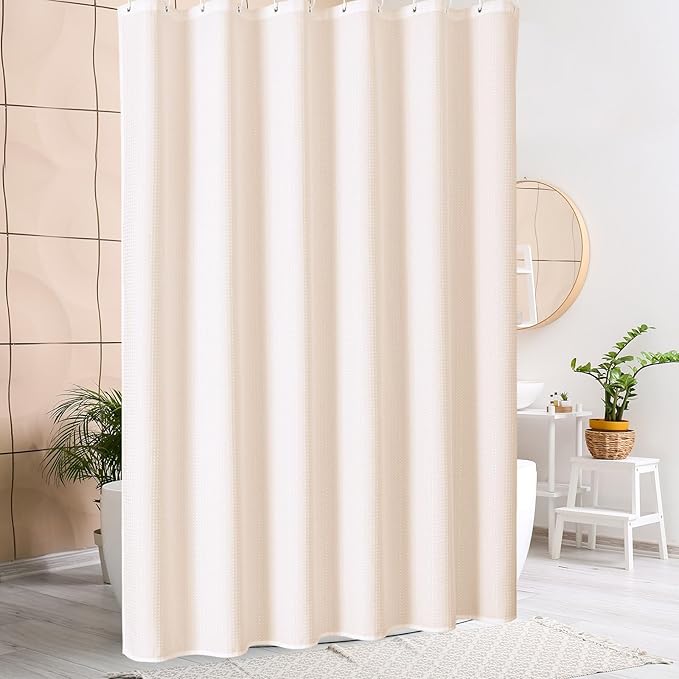 MitoVilla Pink Shower Curtain 72 x 78, Long Waffle Fabric Shower Curtains for Modern Luxury Bathroom Decor, Heavy Duty Hotel Cloth Shower Curtains 78 inch Long, Blush Pink
