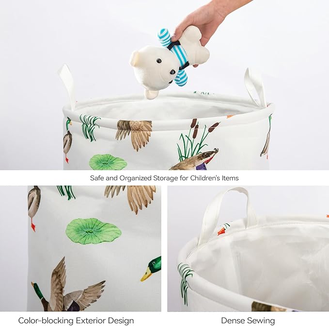 Mallard Duck Laundry Basket Cute Duck Room Decor,Boys Hunting Duck Nursey Laundry Hamper for Baby Clothes Storage Basket (Mallard, 43L)
