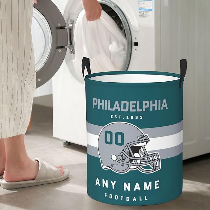 Custom Philadelphia Laundry Hamper - Personalized Football Style Laundry Basket - Customized Name And Number - Dirty Clothes Hamper Waterproof Large Capacity Hamper for Bedroom Bathroom Living Room