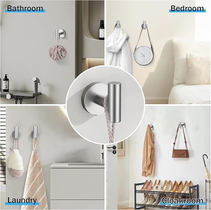 5 Pieces Brushed Nickel Bathroom Hardware Accessories Set SUS304 Stainless Steel Towel Bar Holder Set, 23.6Inch Towel Racks for Bathroom, Robe Towel Hooks, Toilet Paper Holder Wall Mounted